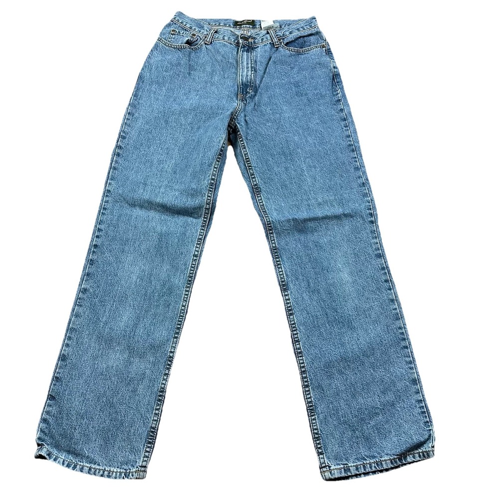 Eddie Bauer Relaxed Straight Leg Jeans‎  Blue Denim Distressed baggy Women's 12